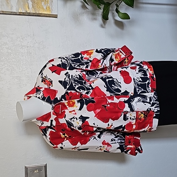 Coldwater Creek Floral Blazer Beautiful Red and Navy Size 14 - Picture 1 of 11